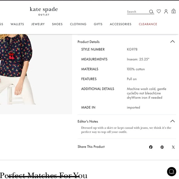 Kate Spade Navy Blue with Strawberry Print Tossed strawberry puff sleeve top - Picture 11 of 11